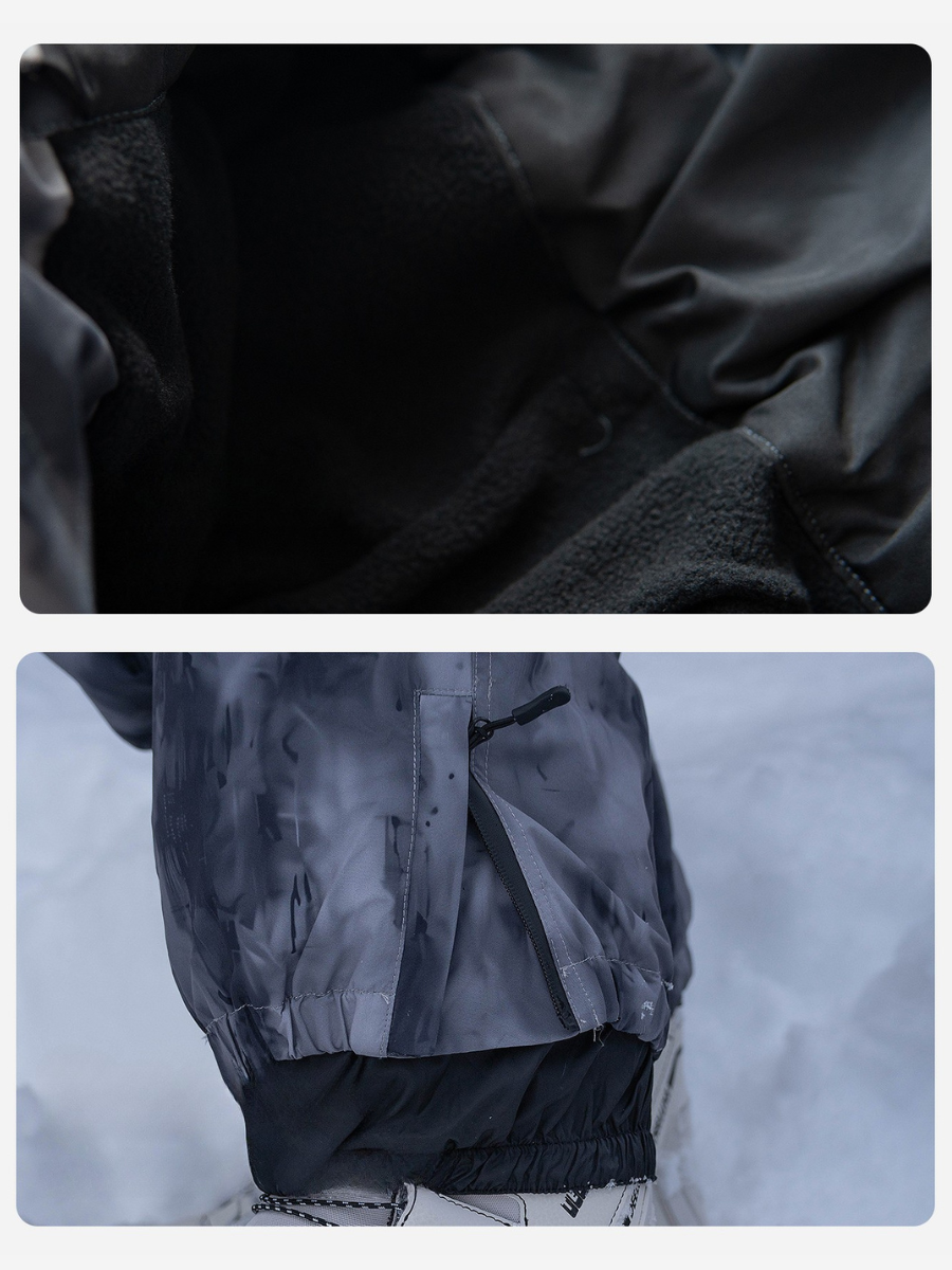 Oversize Camouflage Black Gray Snowboard Pants- Men's