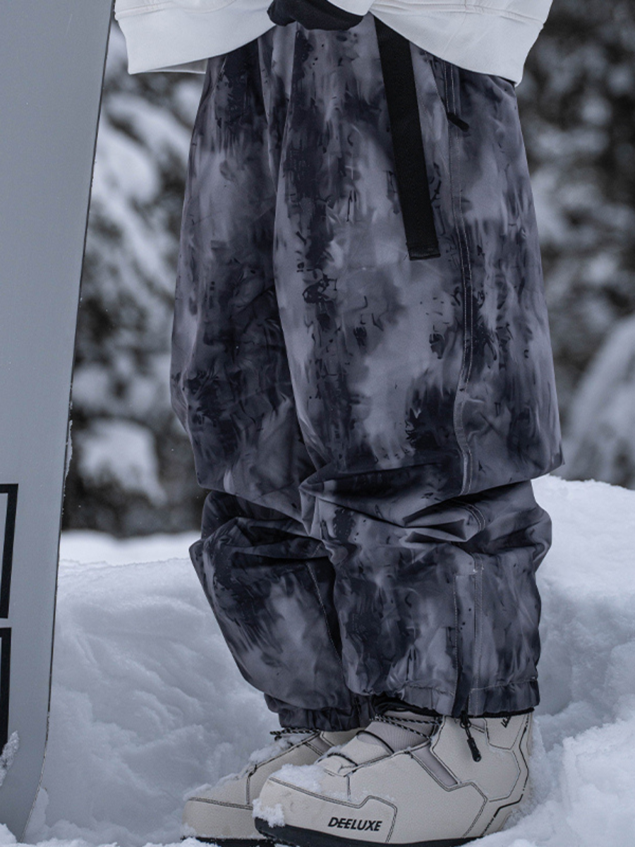 Oversize Camouflage Black Gray Snowboard Pants- Men's