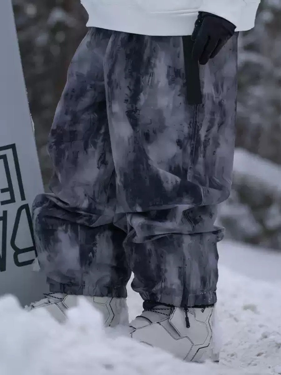 Oversize Camouflage Black Gray Snowboard Pants- Men's