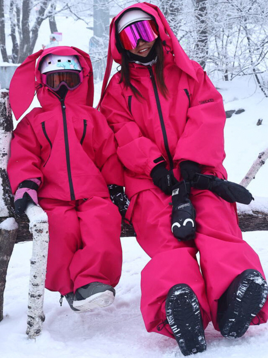 Rabbit Ear Bib Pants Warm Ski Suit Set - Unisex