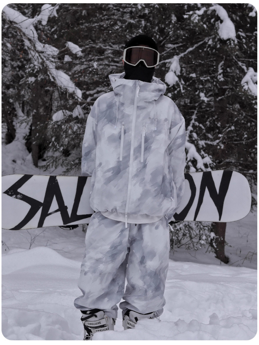 Fleece-Lined Waterproof Windproof Loose Printed Ski Suit -  Men's
