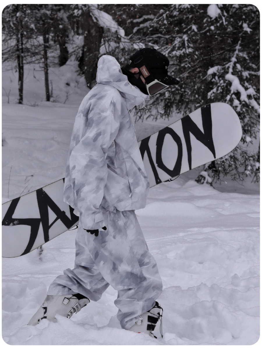 Fleece-Lined Waterproof Windproof Loose Printed Ski Suit -  Men's
