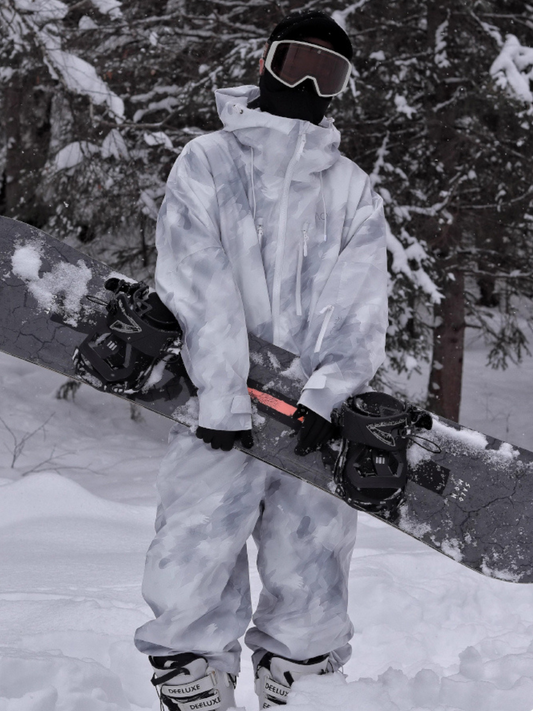 Fleece-Lined Waterproof Windproof Loose Printed Ski Suit - Unisex
