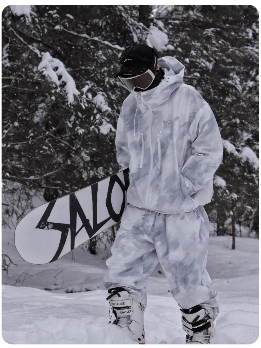 Fleece-Lined Waterproof Windproof Loose Printed Ski Suit -  Men's