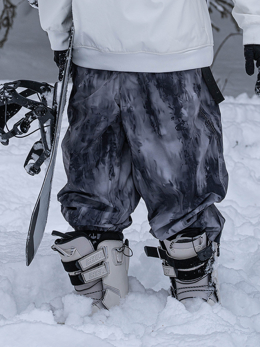 Oversize Camouflage Black Gray Snowboard Pants- Men's