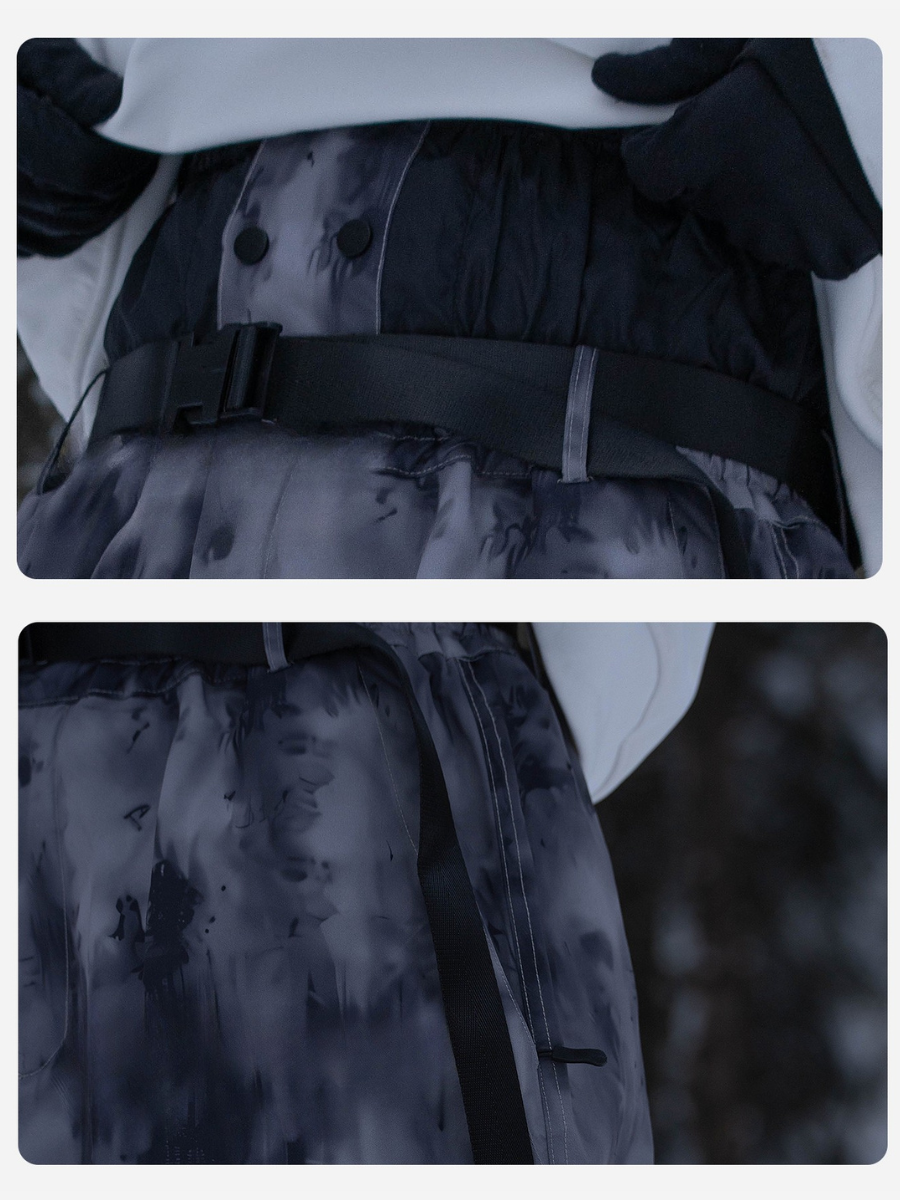 Oversize Camouflage Black Gray Snowboard Pants- Men's