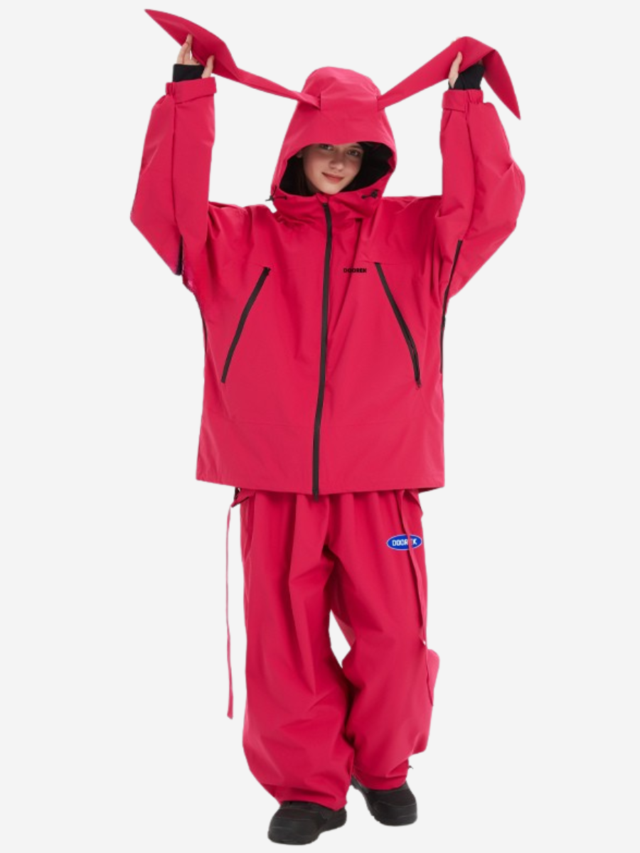 Rabbit Ear Bib Pants Warm Ski Suit Set - Unisex